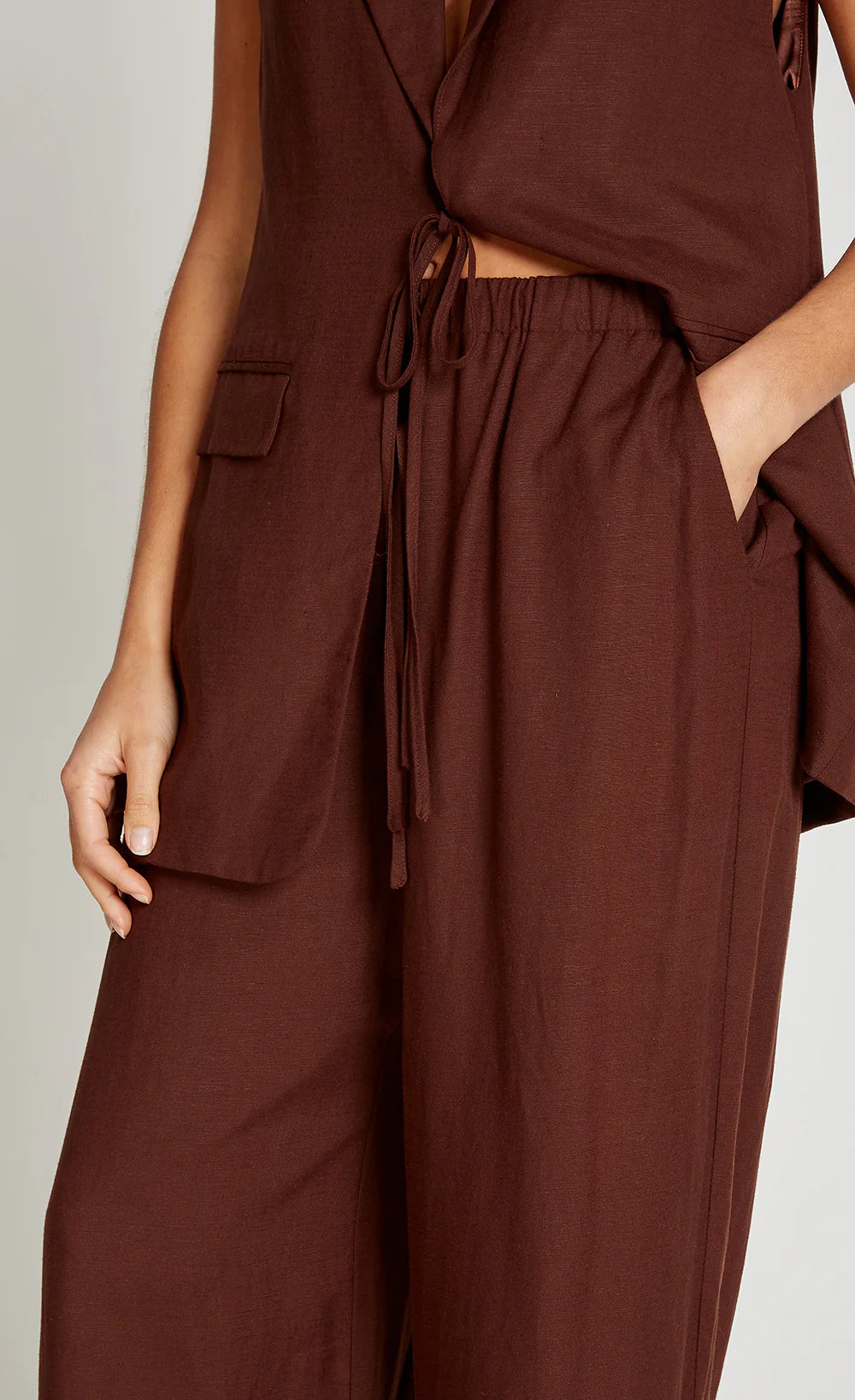 Wide Leg Trousers With Linen - Chocolate Brown