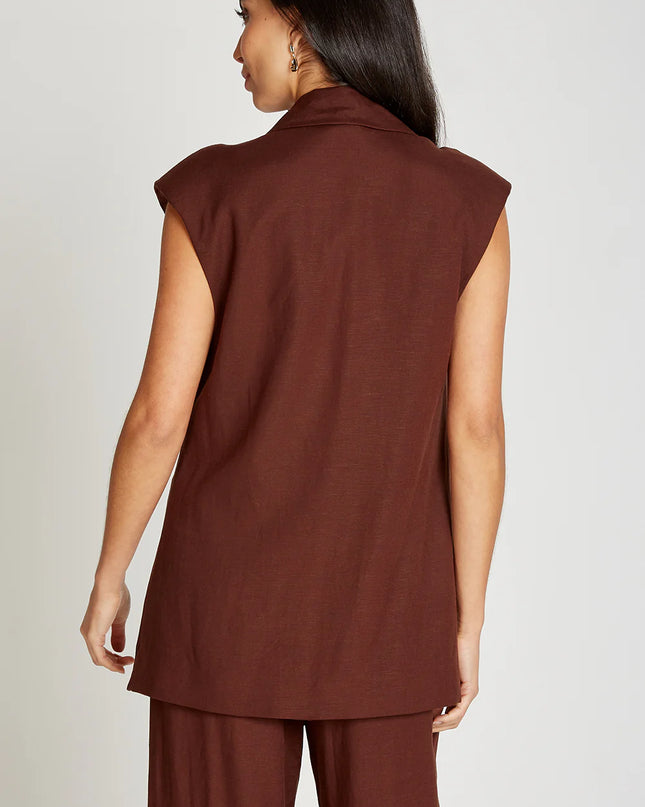 Linen Tie Front Waistcoat - Chocolate Brown