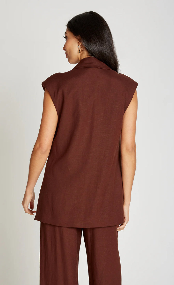Linen Tie Front Waistcoat - Chocolate Brown