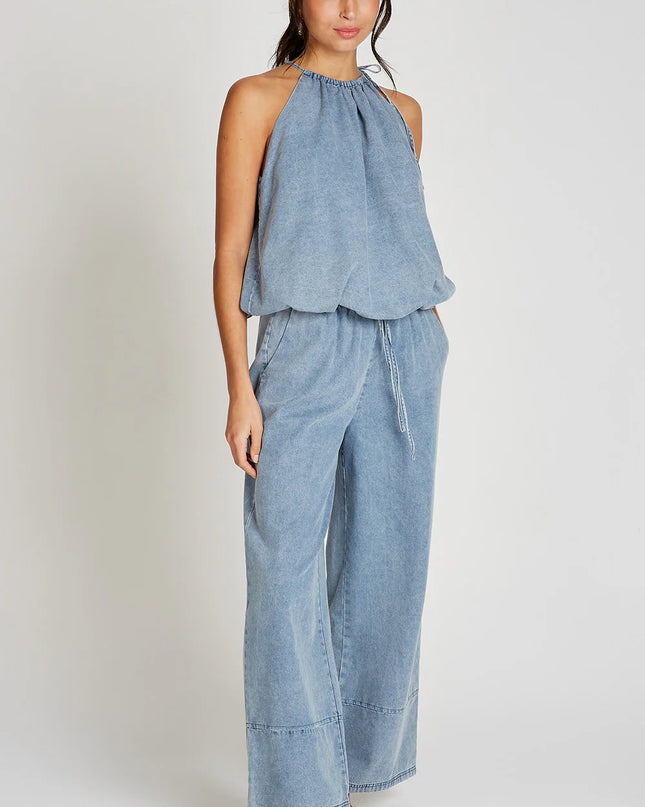 Wide Leg Trousers - Blue Denim