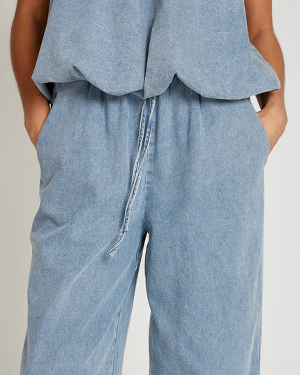 Wide Leg Trousers - Blue Denim