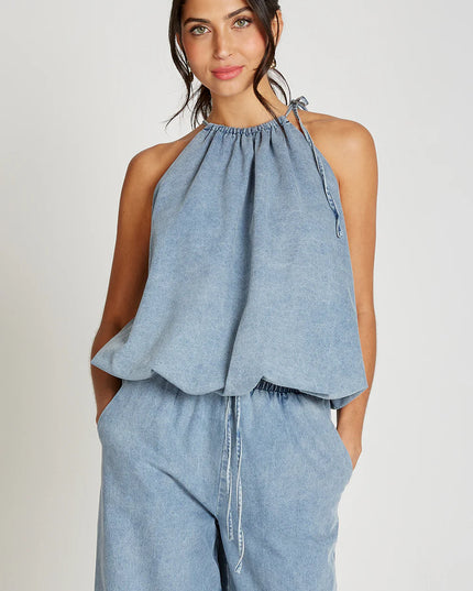 Halter Neck Top - Blue Denim