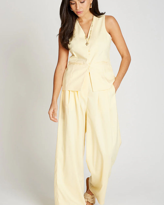 Wide Leg Trousers - Butter Yellow