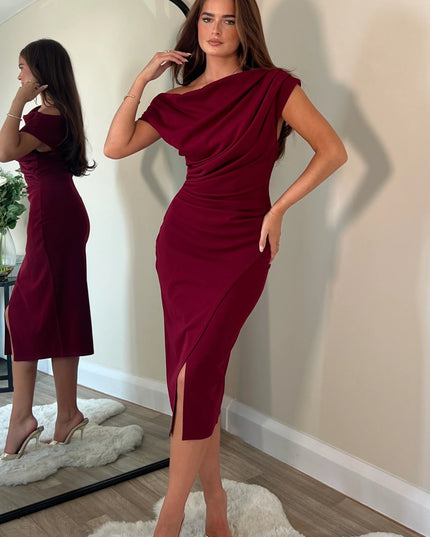 Ariana Asymmetric Midi Dress - Wine
