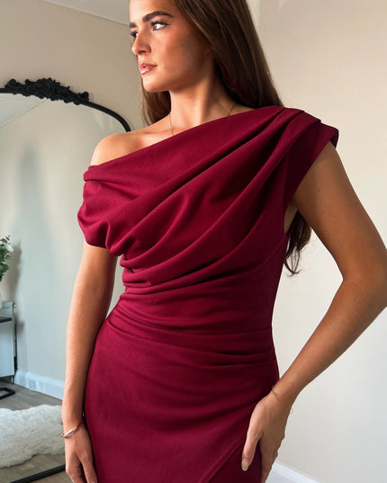 Ariana Asymmetric Midi Dress - Wine