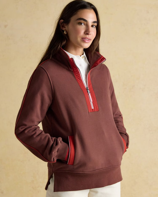 Bronte Funnel Neck Quarter Zip Sweatshirt - Brown