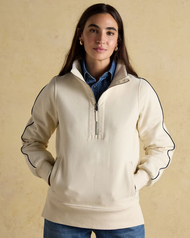 Bronte Funnel Neck Quarter Zip Sweatshirt - Cream