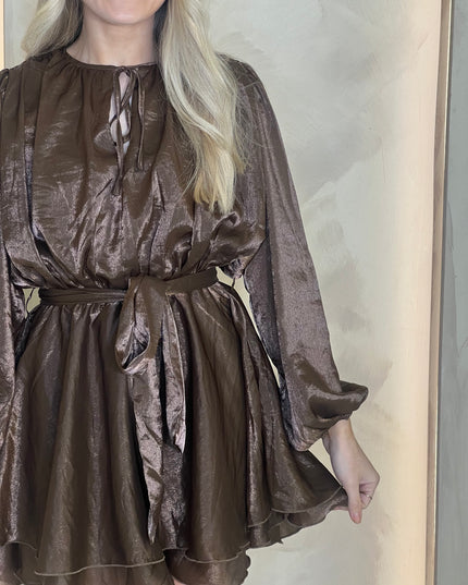 Skater Frill Mini Dress - Brown