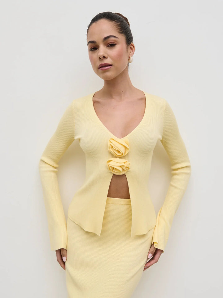 Clemmie Rosette Knit Top - Lemon