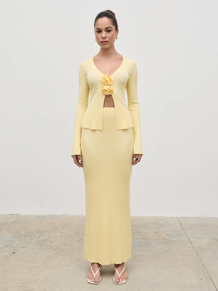 Clemmie Rosette Knit Top - Lemon