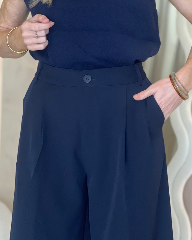 Wide Leg Tailored Trouser - Marine