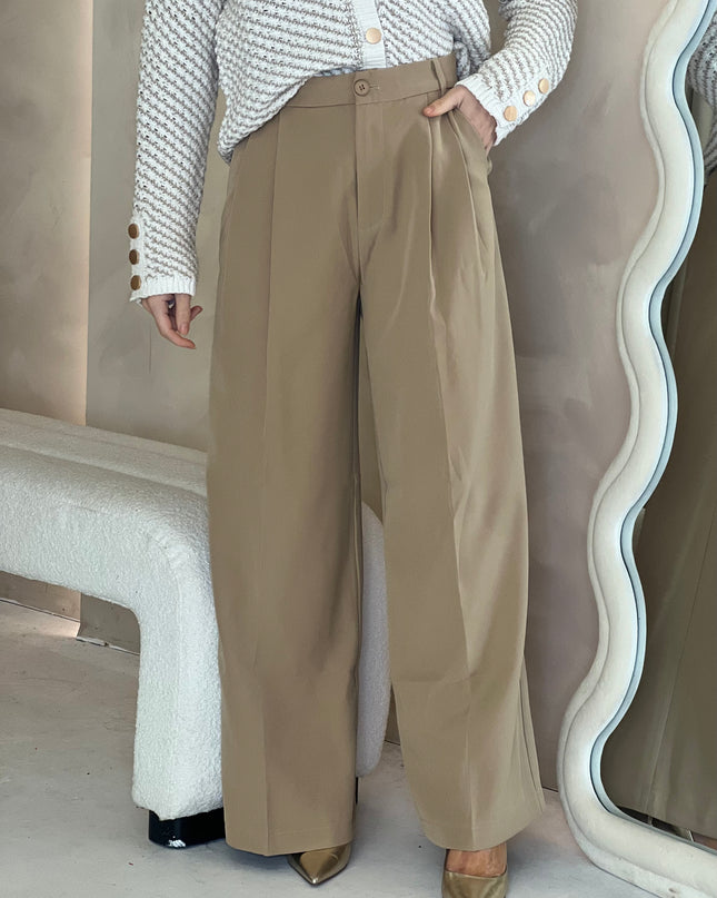 Wide Leg Tailored Trouser - Beige