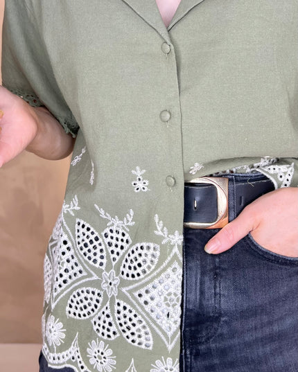 Embroidery Detail Shirt- Green