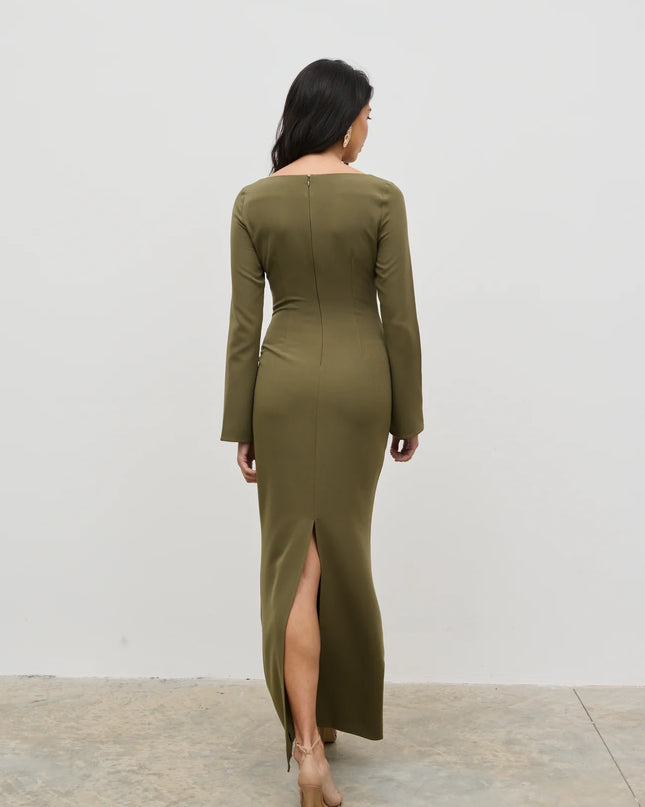 Corrine Gold Trim Cut Out Maxi Dress - Olive