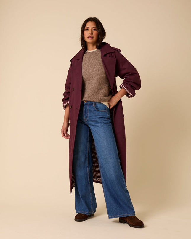 Okasan Double Breasted Trench Coat - Burgundy