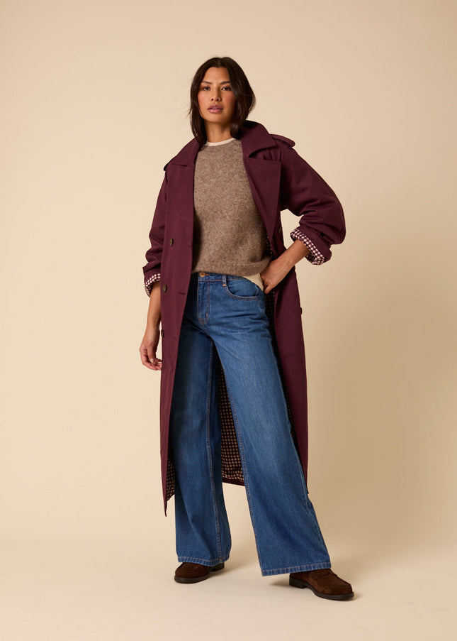 Okasan Double Breasted Trench Coat - Burgundy