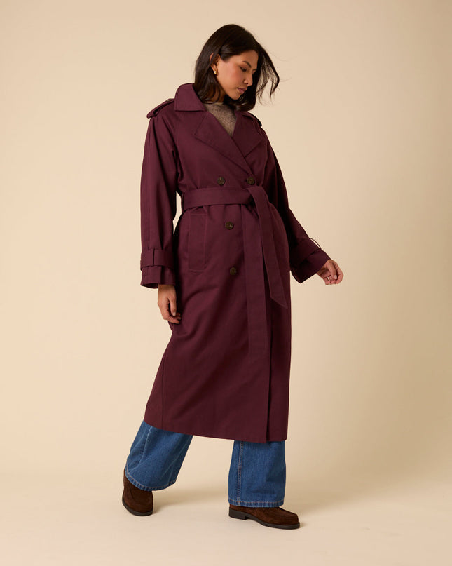 Okasan Double Breasted Trench Coat - Burgundy