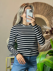 Tommy Hilfiger Ribbed Stripe Top - Black and White