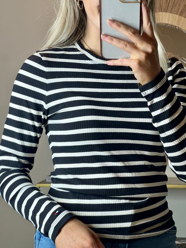 Tommy Hilfiger Ribbed Stripe Top - Black and White