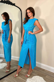 Elena Ruched Seam Midi Dress - Blue