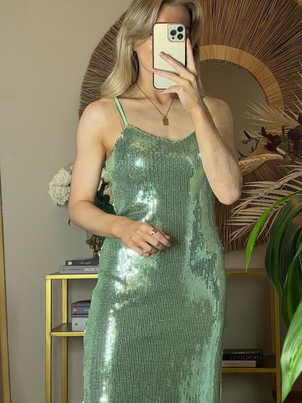 Jodie Sequin Midi Dress - Jade