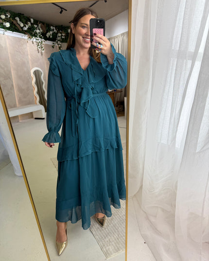 Frill Midi Dress - Petrol Blue