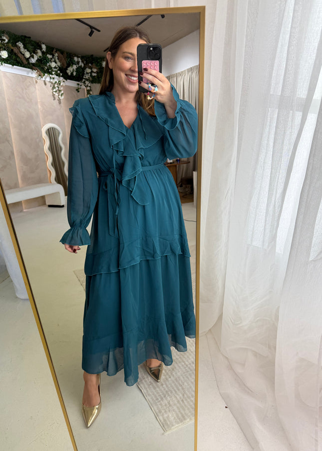 Frill Midi Dress - Petrol Blue