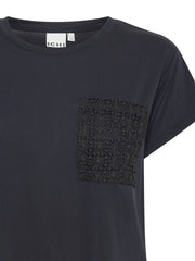 Pepa Crochet Pocket T-Shirt - Black