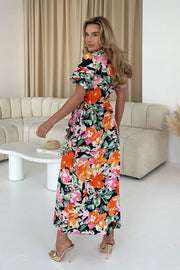 Farrah Floral Frill Maxi Dress - Orange