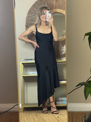 Jodie Asymmetric Slip Dress - Black