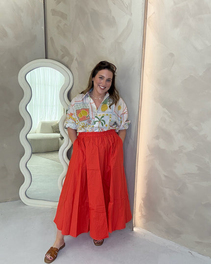 Poplin Midi Skirt - Orange