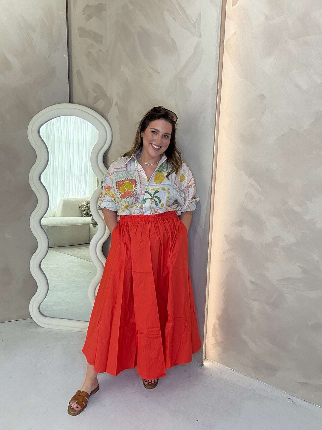 Poplin Midi Skirt - Orange