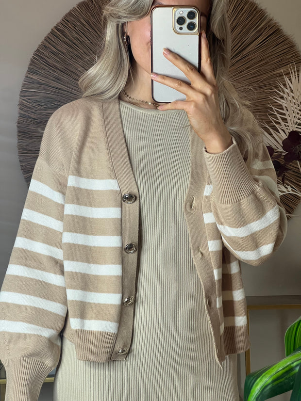 Guess Mirelle Stripe Cardigan - Foamy Taupe
