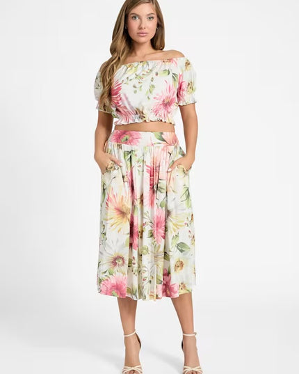 Guess Elodie Midi Flare Skirt - Painted Daisies