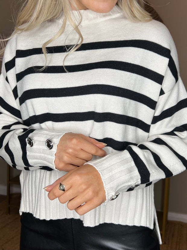 Guess Mirelle Stripe Sweater - Black/White