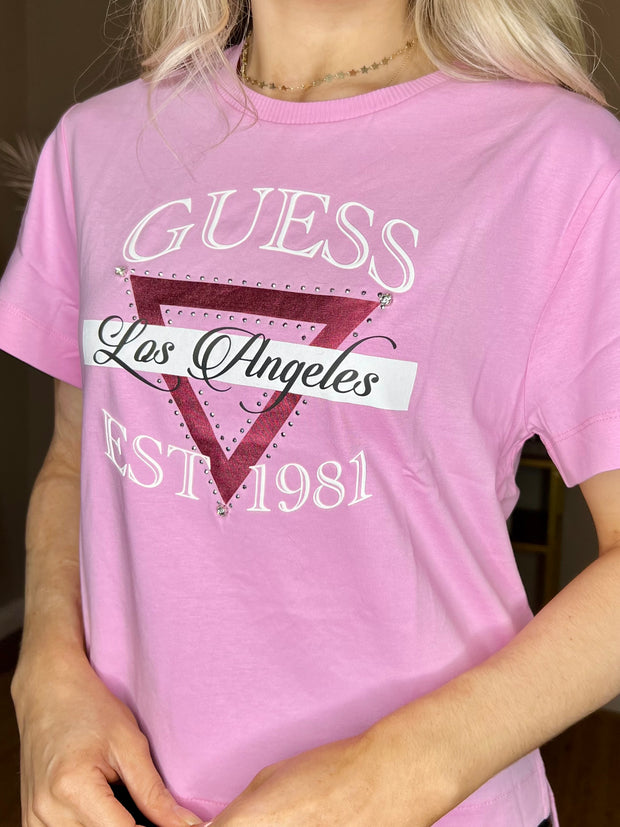 Guess Boxy Triangle Tee - Pink