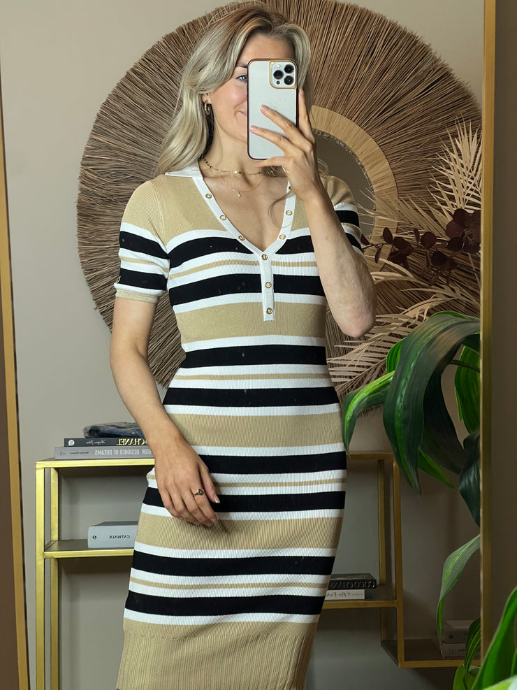 Guess Maia Stripe Sweater Dress - Taupe