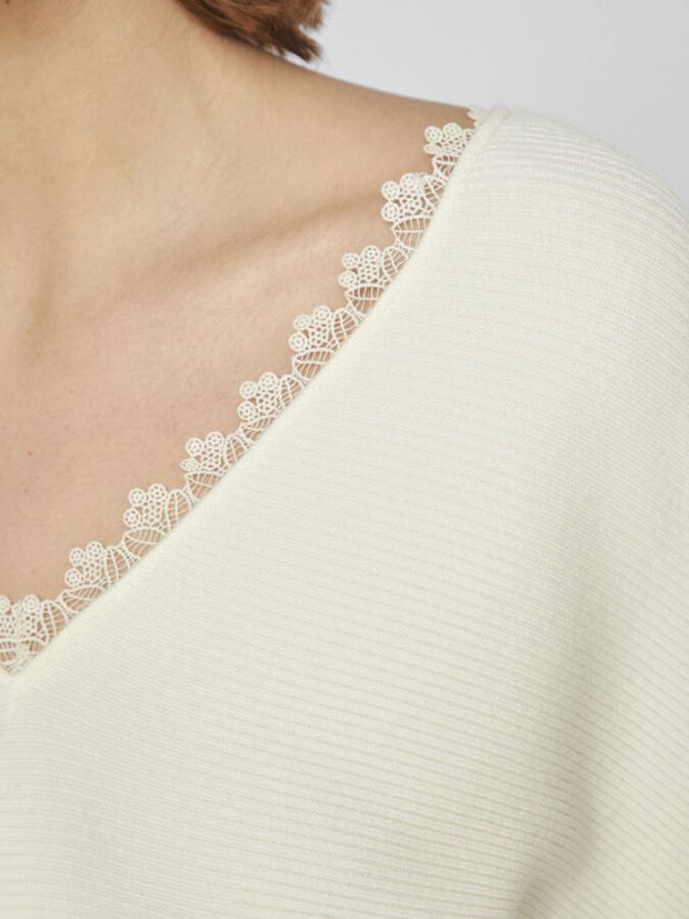 Cilja V-Neck Lace Detail Knit - Birch