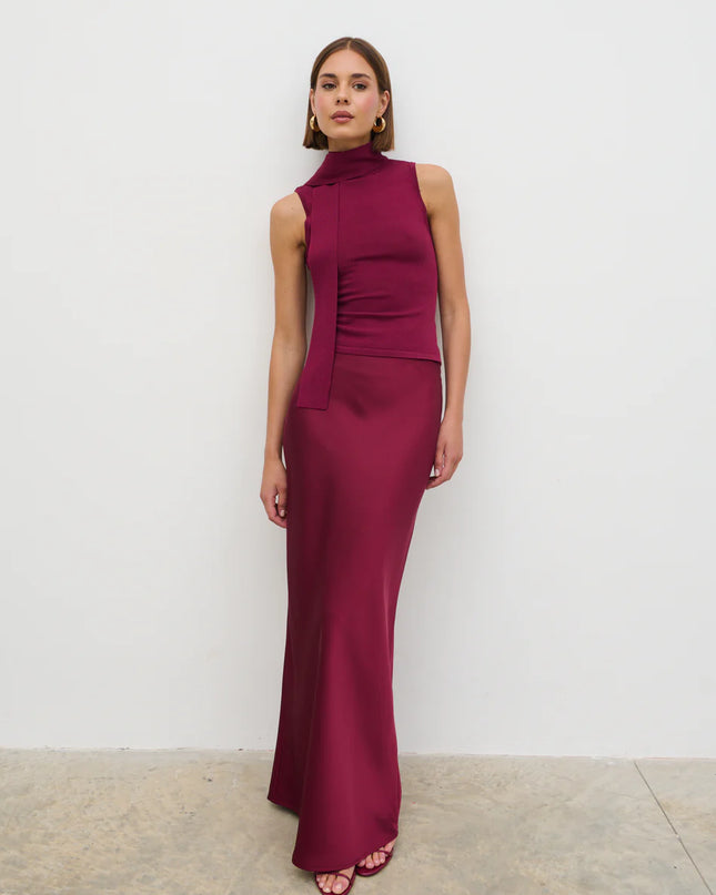 Melanie High Neck Knit Top - Wine