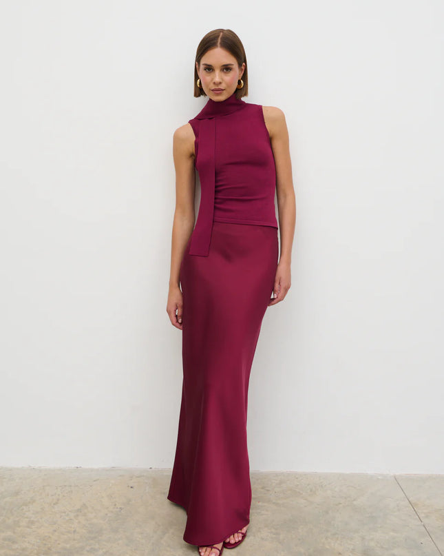 Melanie High Neck Knit Top - Wine