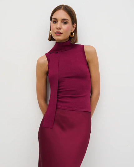 Melanie High Neck Knit Top - Wine