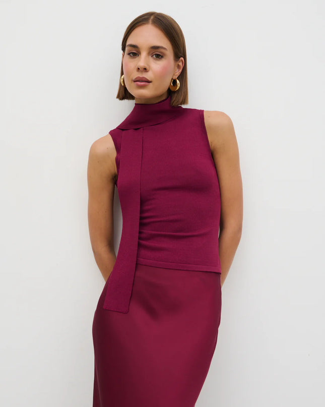 Melanie High Neck Knit Top - Wine