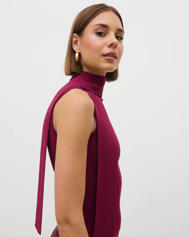 Melanie High Neck Knit Top - Wine