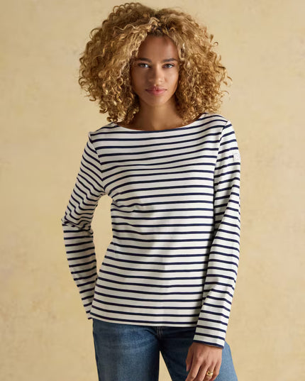 Harbour Boat Neck Breton Stripe Top - Cream/Navy