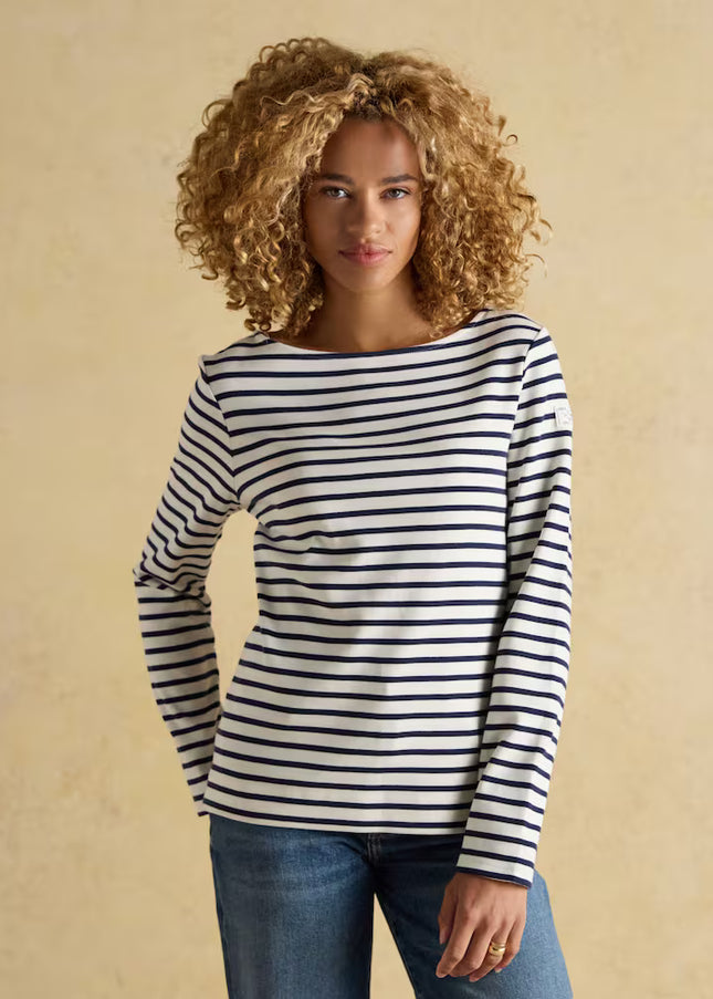 Harbour Boat Neck Breton Stripe Top - Cream/Navy