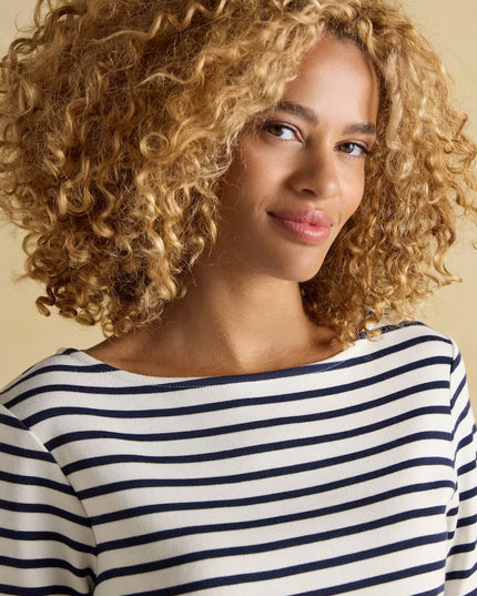 Harbour Boat Neck Breton Stripe Top - Cream/Navy