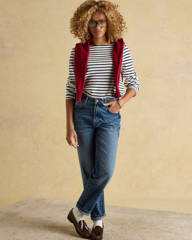 Harbour Boat Neck Breton Stripe Top - Cream/Navy