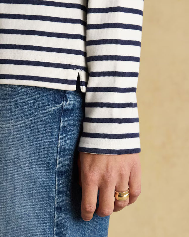 Harbour Boat Neck Breton Stripe Top - Cream/Navy
