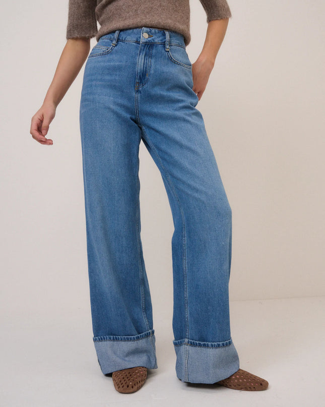 High Rise Islington Turn Up Jeans - Blue