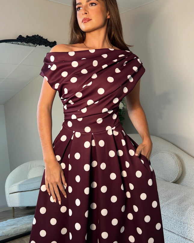 Betty Asymmetric Neckline Skater Midi Berry Spot